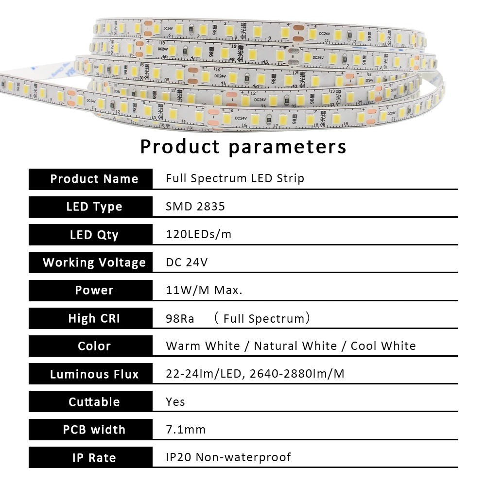 24V 2835 Taśma LED o pełnym spektrum 5M 10M RA98 Taśma ochronna oczu Ciepła, zimna biel 120 diod LED Oświetlenie liniowe Wysoka jasność