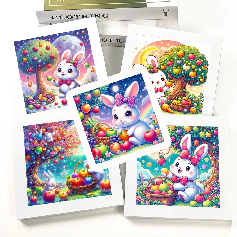 5D Diamond Cute Rabbit Cartoon Fantasy Picking Fruits Painting Mosaic DIY Abstract Scenery Full Drills Embroidery Cross Stitch