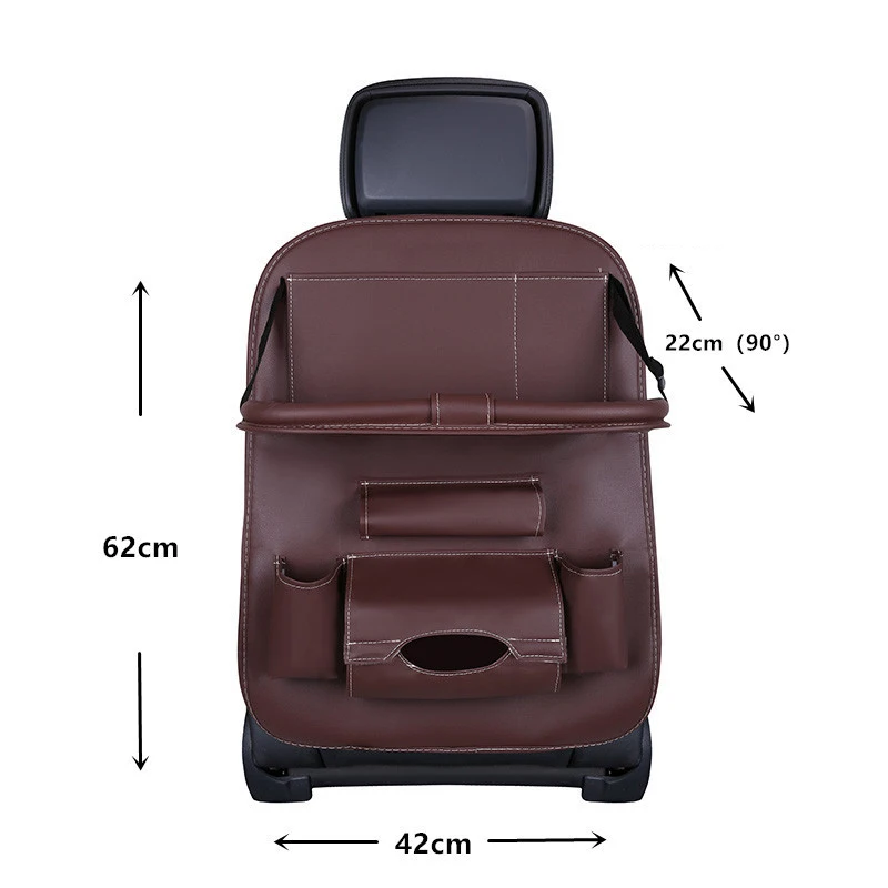 Car Seat Back Organizer Pu Leather Pad Bag Car Storage Organizer Foldable Table Tray Travel Storage Bag Auto Accessories