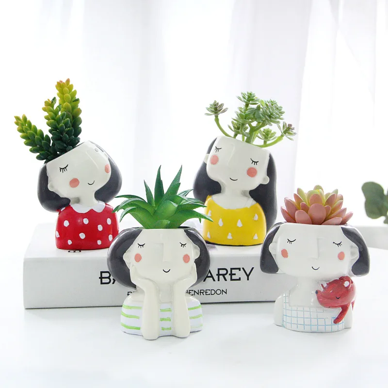 

4Pcs/Set Cute Flower Girl Flower Planter Euro Style Resin Succulent Plants Planter Pot Mini Bonsai Cactus Flowerpot Home Decor