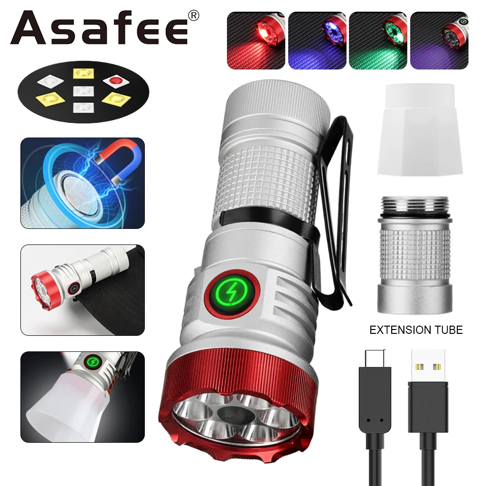 Asafee LED Strong Light Intense Lamp Magnetic Work Torch Rechargeable Lantern Outdoor Flashlight Waterproof Clip Camp Portable