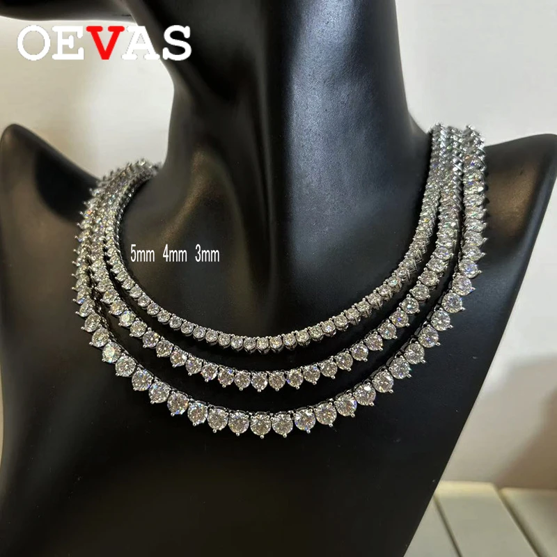 

OEVAS 100% S925 Sterling Silver Full 3/4/5mm Moissanite/Zircon Three-claw Necklace for Women Fine Fashion Jewelry Gift Wholesale