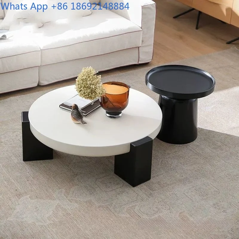 

New Cream Style Coffee Table for Living Room, Modern Light Luxury Simple Apartment Home Use, Round Creative Combination