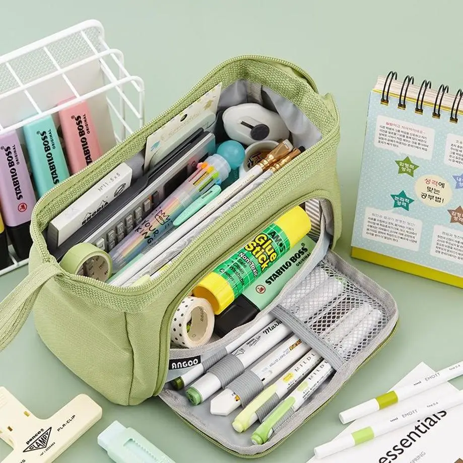Large Capacity Pencil Bag Double-layer Canvas Pen Case Multifunction Portable Stationery Storage Bag Students School Supplies