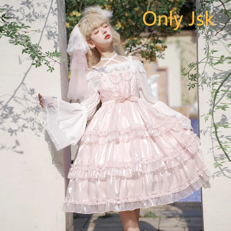 lolita Dress jsk three-section Cake dress Solid color Lolita slip dress