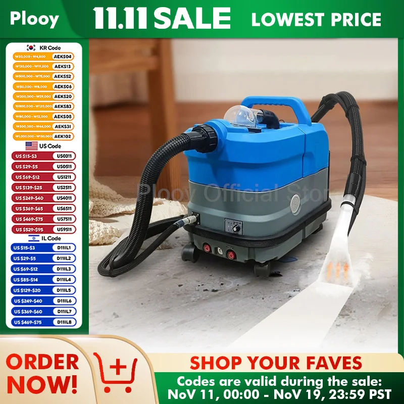 2500W Steam Spray Extract Machine Steam Cleaner 24000Pa Suction 7.5/12L Tank For Deep Cleaning Oil Stain Removal Sterilization