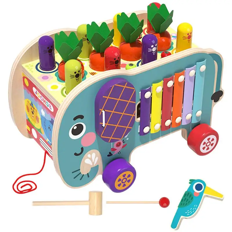 

Wooden Montessori Cube Educational Clock Learning Animal Maze Gear Toys 8-in-1 Design Activity Trailer Elephant Theme Enhances