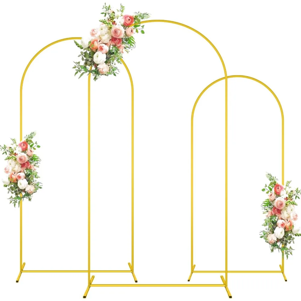 Gold Arch Backdrop Stand Set of 3 Metal Arch Stands, Round Top Arch Stand Decorations, Wedding Arches