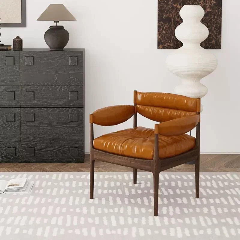 

Leisure Chair Living Room Unique Accent Furniture Accent Comfy Leather *Modern Retro Medieval Solid Wood Armchair Single Person