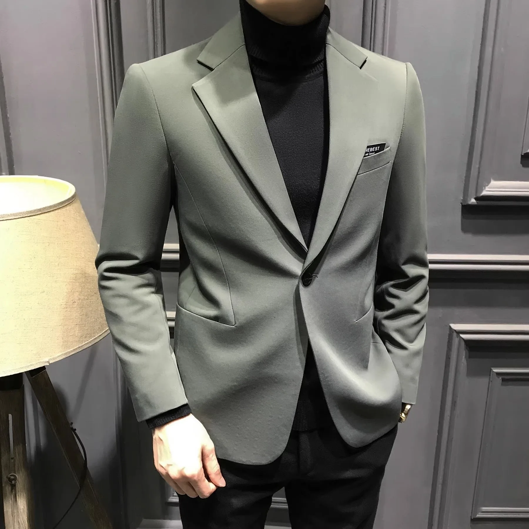 

162 Men's suits slim fit one-piece suits trendy handsome casual fashion jacket