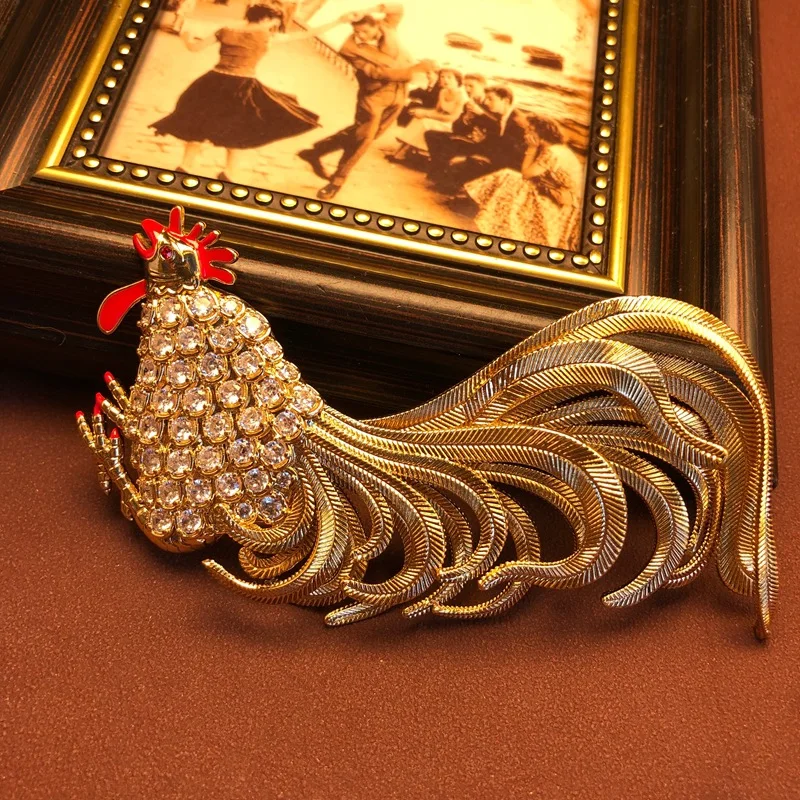 vivid animal brooch plain gold versatile inlaid zircon temperament rooster-shaped brooch jewelry