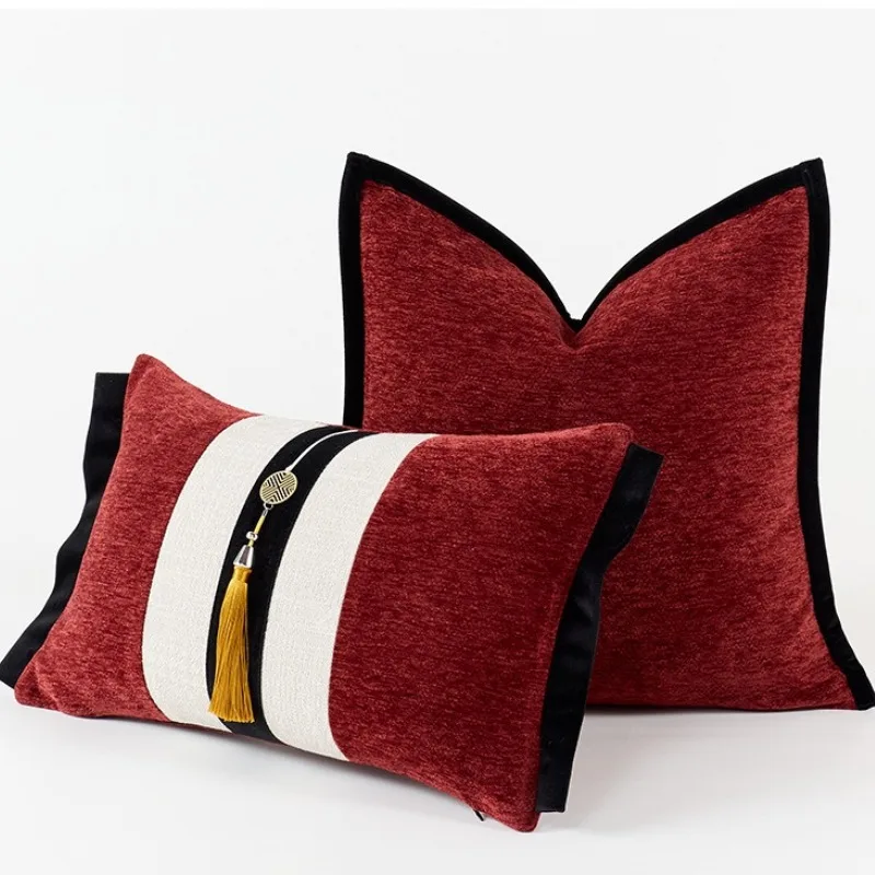 

Nordic Pure Color Thick Chenille Pillow Cover Black Pressed Edge Pillow Case Advanced Luxury Home Decor Cushion Cover for Sofa