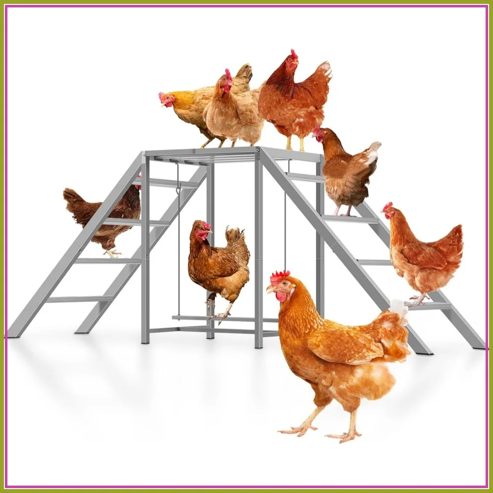 

Chicken Coop Perches with Swing, Roosting Bars & Ladder for Happy Pets, Sturdy Easy Clean