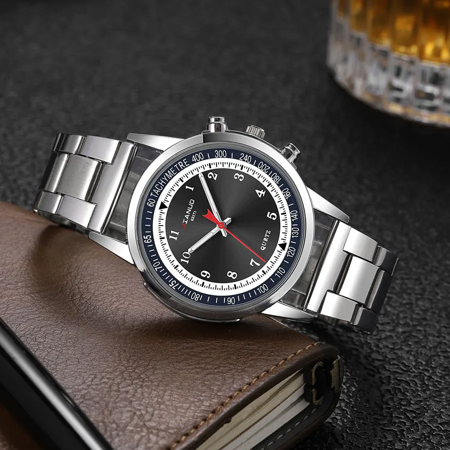 

Korean fashion men's steel strap watch with iridescent blue light digital minimalist stainless steel strap quartz watch for men