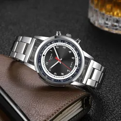Korean fashion men's steel strap watch with iridescent blue light digital minimalist stainless steel strap quartz watch for men