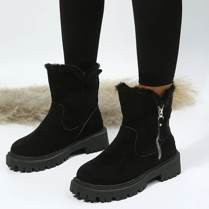 Winter New Plush Warm Side Zipper Middle Heel Snow Boots for Women