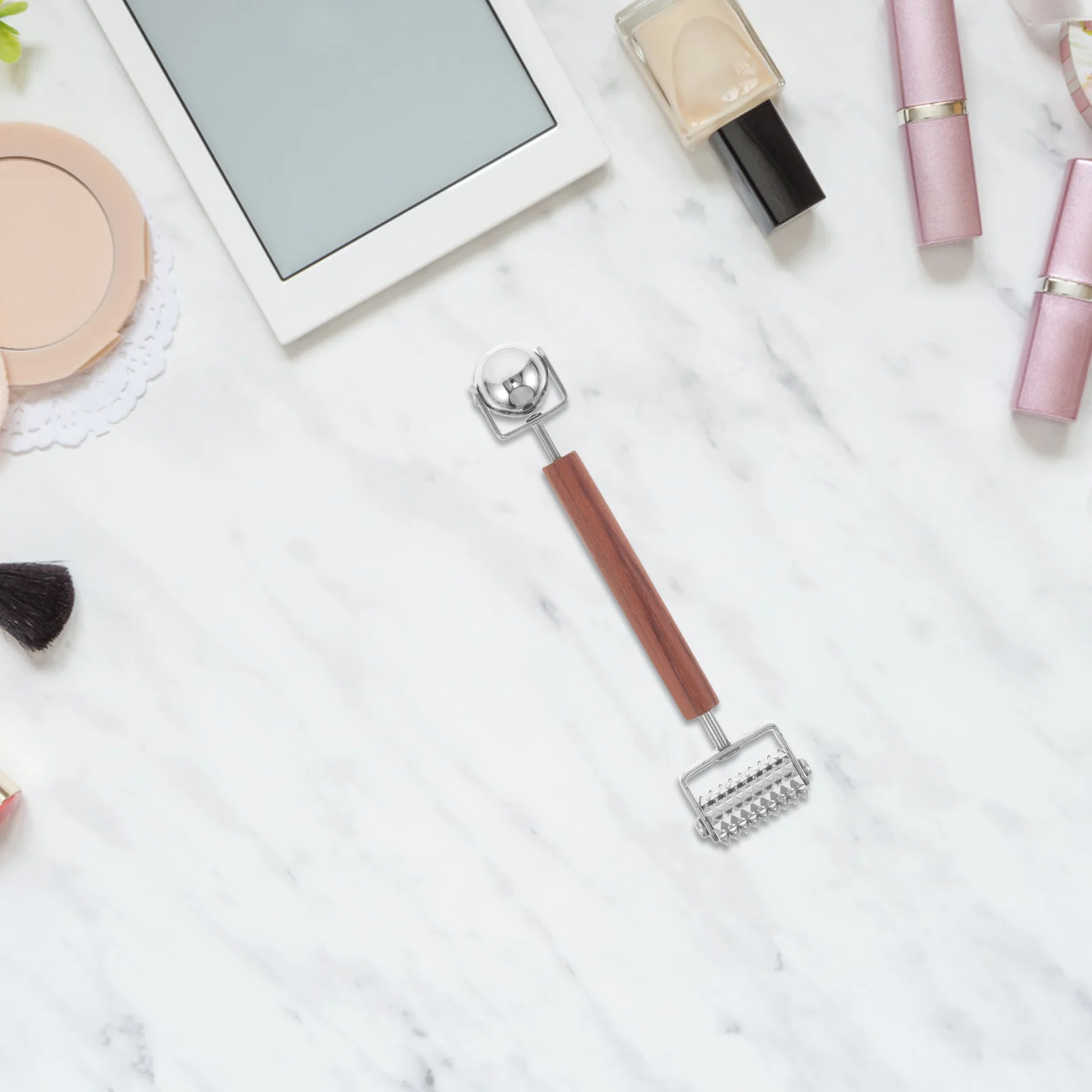 เครื่องนวดหน้าแบบลูกกลิ้ง 3 มิติ ดีไซน์โค้งรับรูปหน้า แบบสองด้าน ใช้กับกัวซา สำหรับยกกระชับคาง ลดเลือนริ้วรอย บำรุงผิวหน้า