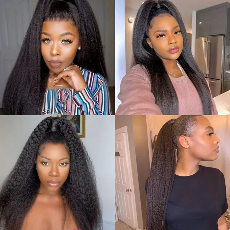 Estensioni dei capelli umani con coda di cavallo diritta crespa 8-30 pollici Velcro brasiliano vergine Remy lucido senza grovigli 100% capelli dall'aspetto naturale