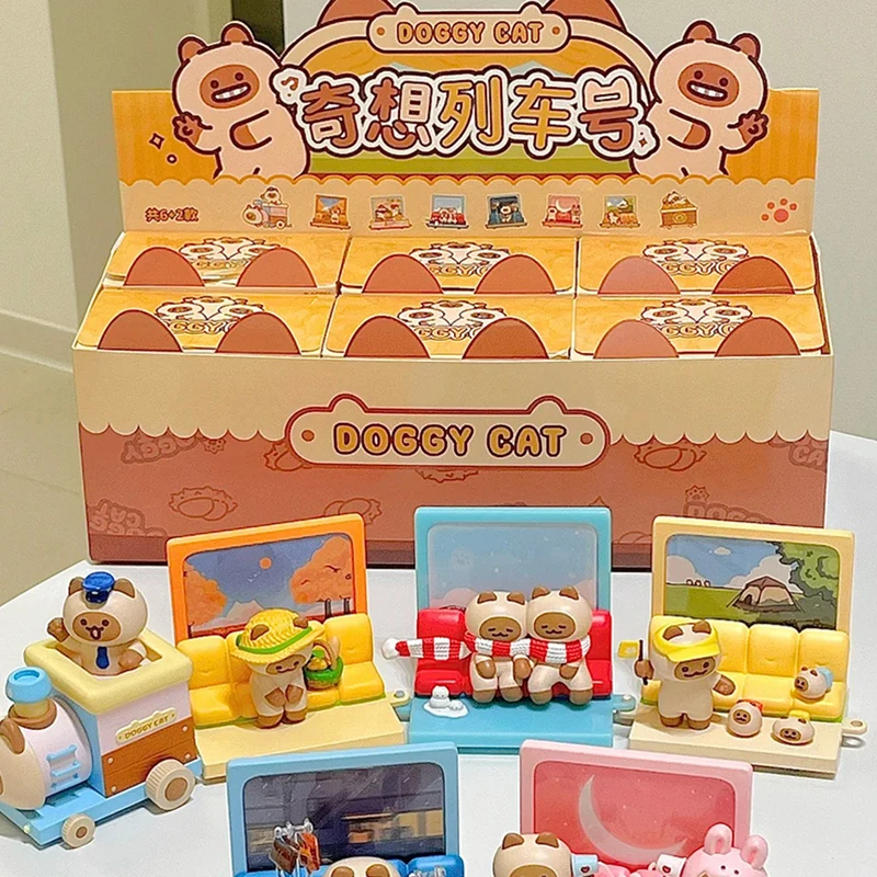 Kkv Doggy Cat Fantasy Train Number Series Mystery Box Anime Original Action Figure Collection Model Desktop Ornaments Doll Toy