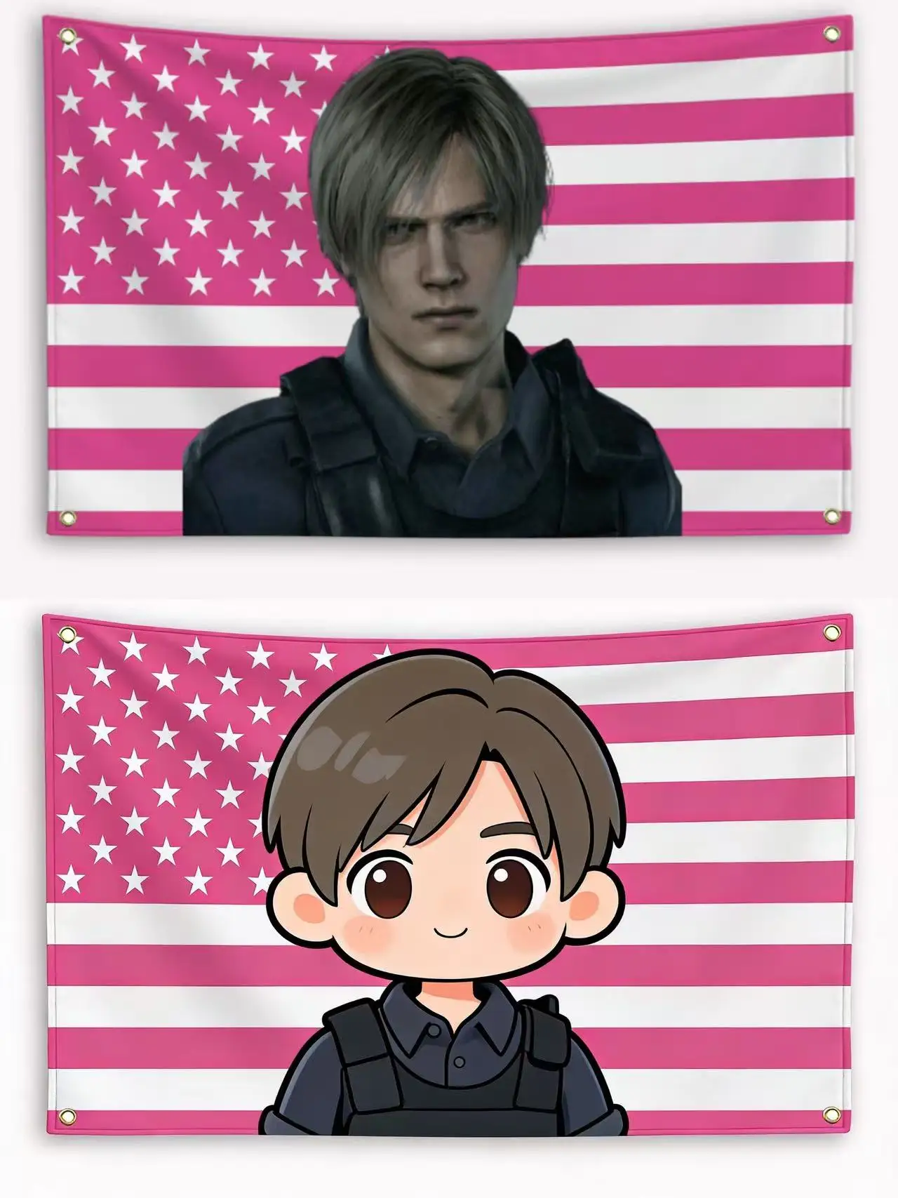 Leon Kennedy Wandteppich mit amerikanischer Flagge, Spielfigur, Wandkunst, Gamer-Raumdekoration, Wandbehang für Schlafzimmer, Wohnheim, Garage, Heimdekoration
