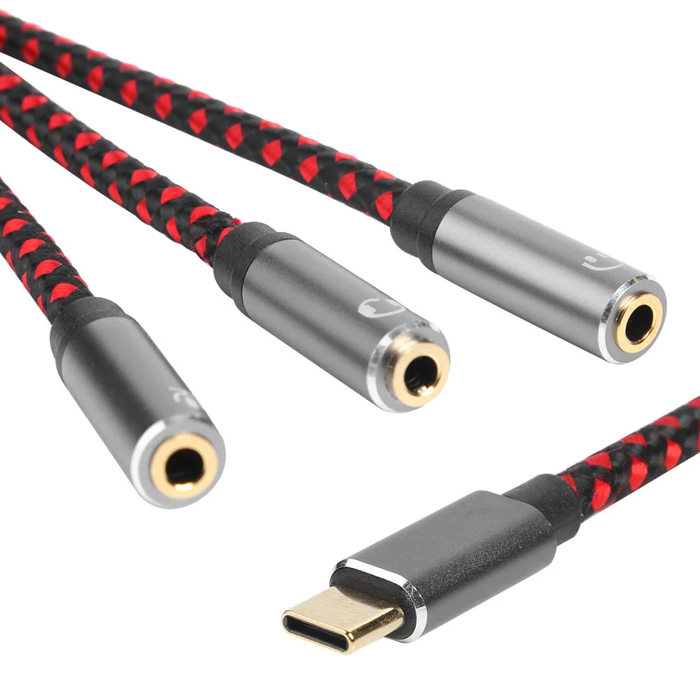 Cable de Audio tipo C USB C macho a Jack de 3,5mm, adaptador auxiliar para auriculares, divisor de micrófono, Cable trenzado para PC y teléfono móvil