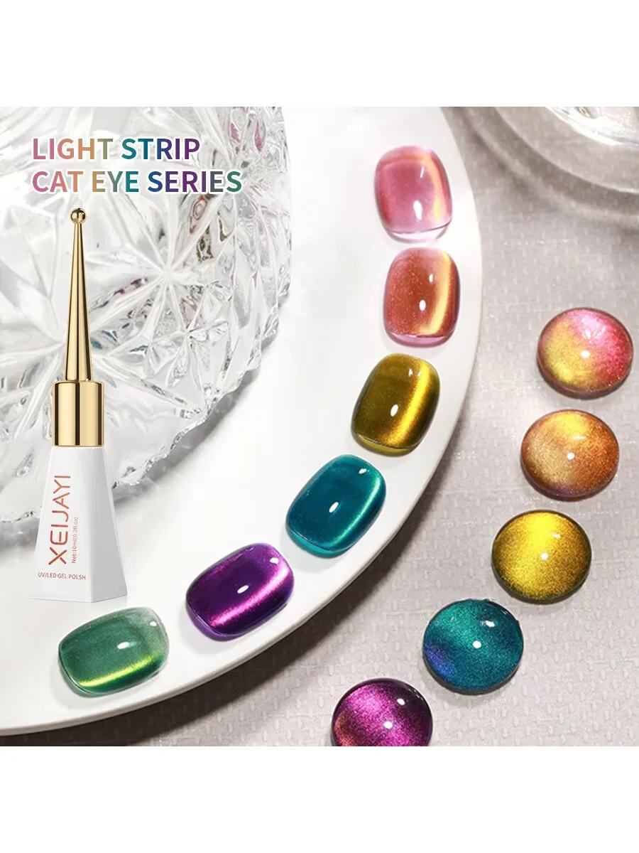 6 قطع 10 مل من طلاء الأظافر المغناطيسي المخطط الشهير على شكل عين القطة، متوفرة بـ 6 ألوان، مناسبة كهدية للنساء.