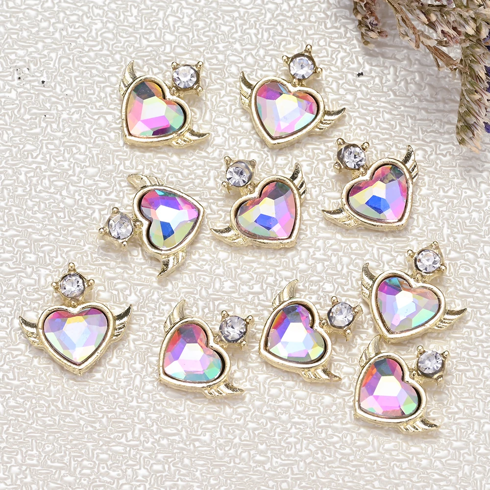 10Pcs Sailor Heart Moon Rhinestone Decoration Valentine's Day Love Heart 3D Nail Charms 11*11mm Metal Pink/Clear Nail Crystal &*