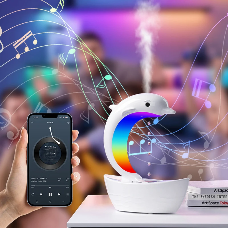 Dolphin Anti Gravity Water Droplet Humidifier Bluetooth Speaker, Light Tone Humidifier, Colorful lights,   -for Home Deco, Gift