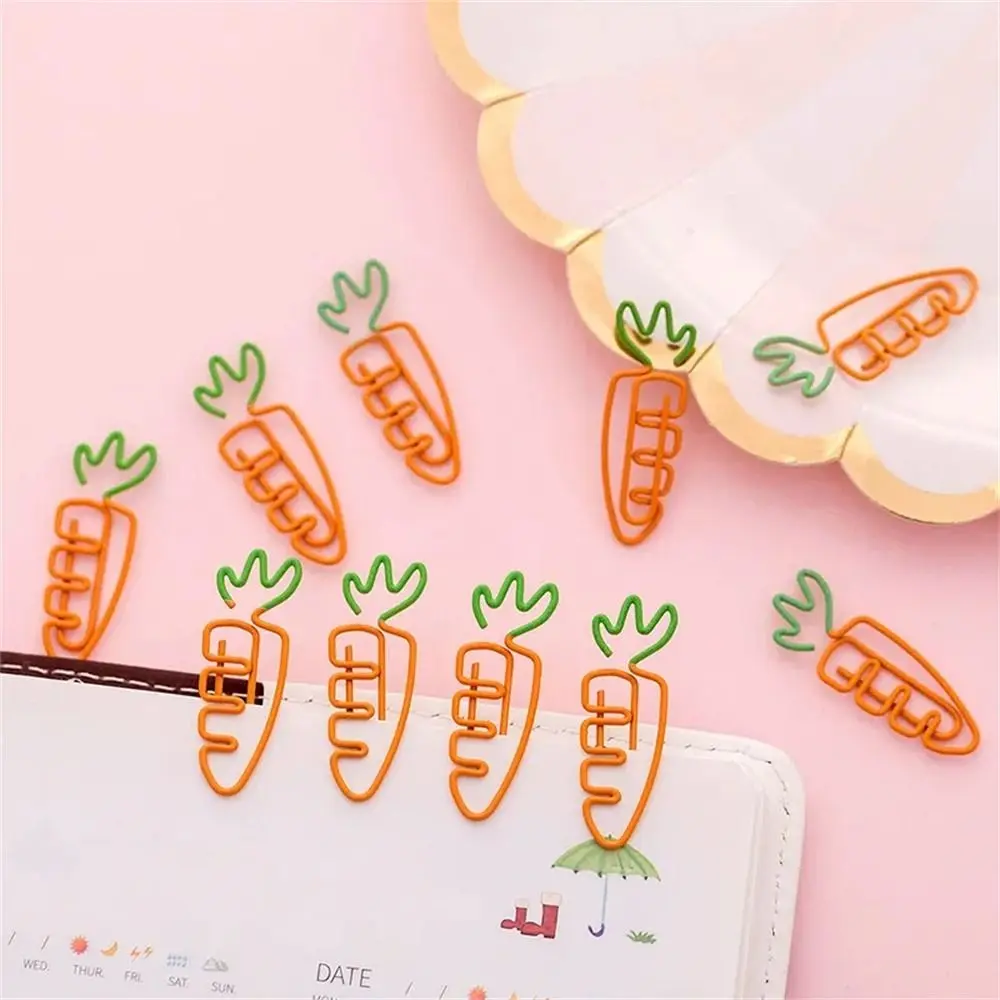 5pcs Creative Carrot Shaped Carrot Paper Clip Binder Clip Memo Clip Carrot Metal Bookmark Orange Fruit Kids Stationery