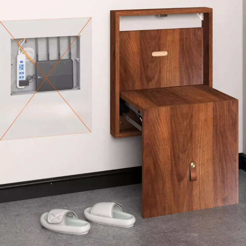 Hide Electrical Box Wall Mounted Folding Bench, Space-Saving Entryway Shoe Stool with Concealed Storage, Retractable Seat