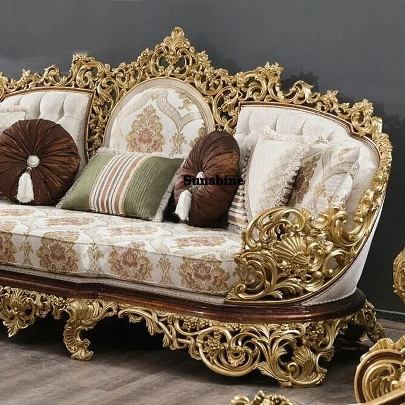 

Комплект диванов в турецком королевском антикварном стиле из массива дерева с резьбой, европейская роскошная классическая мебель для гостиной, секционный диван