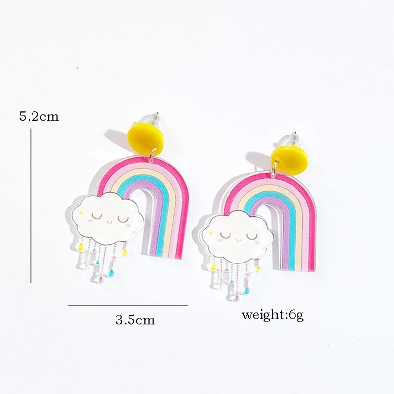 Lovely Cloud Rainbow Weather Earrings Transparent Milky White Cloud Raindrop Lightning Cartoon Funny Earrings