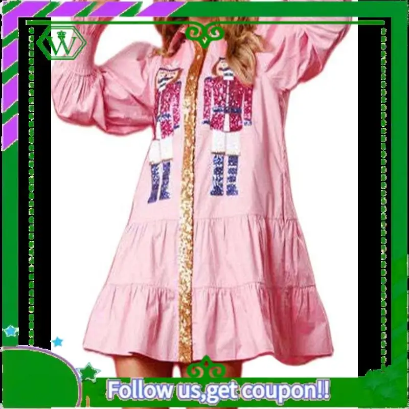 A18P-Damenkostüm Nussknacker Hemdkleid Urlaub Weihnachtsmann Sweatshirt Pullover Minikleid