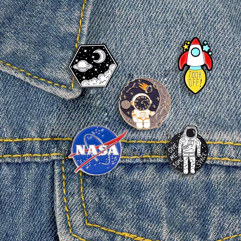 Cartoon Space Astronaut Enamel Pin Cute Spaceship Planet Whale Metal Badge Kids Brooch Fashion Clothes Bag Accessories