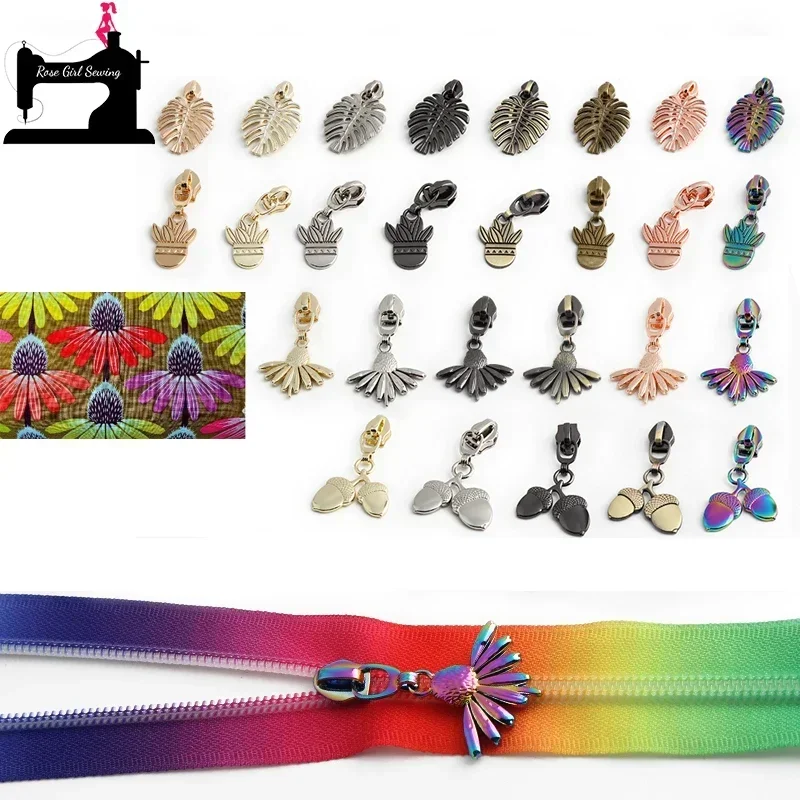 5/20PCS Flower,Acorn,Pineapple,Turtle 5# Nylon Metal Zipper Sliders For DIY Sewing Purse Bags Decor Zip Puller Head Accessories