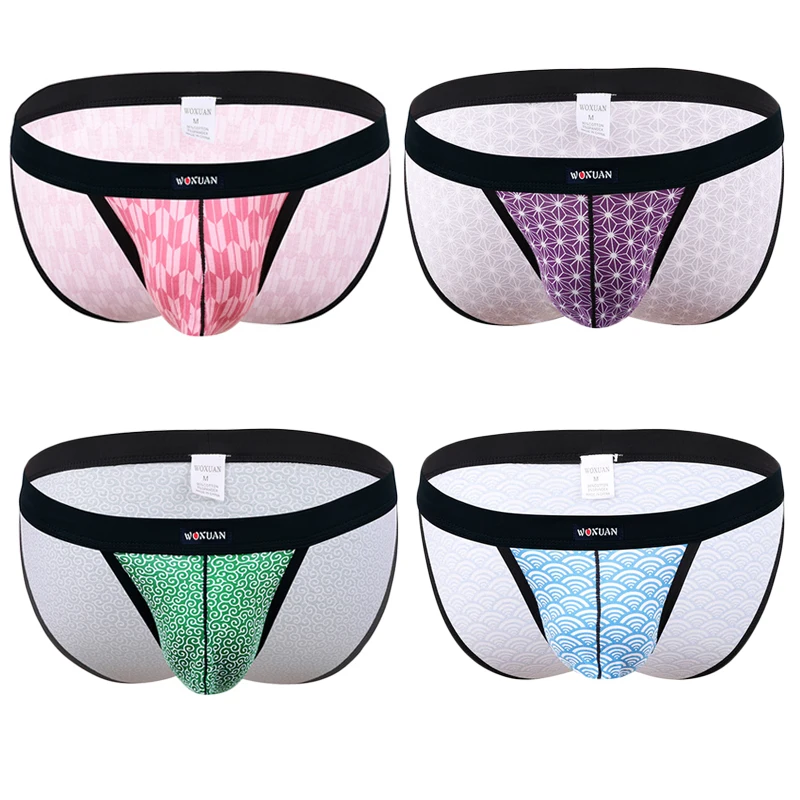 

4PCS Mens Briefs Cotton Underwear Low Waist Homewear Breathable Printed Sexy Men's Underpants Jockstrap Mens Lingerie