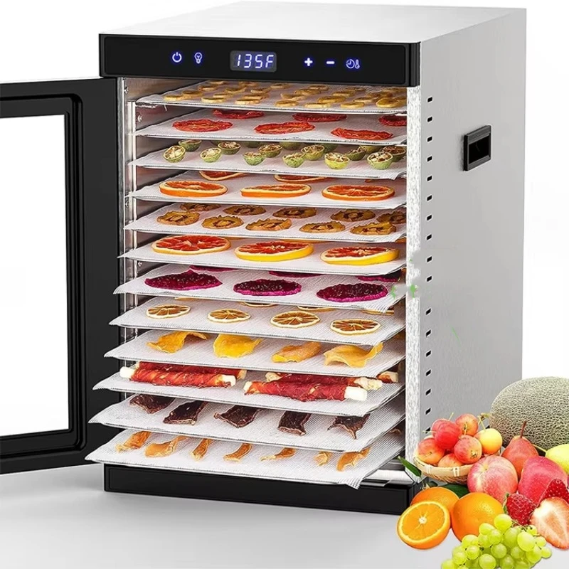 220V 12 Layer Touch Screen Stainless Steel Dryer for Household Snacks, Children's Dissolved Beans, Multi-layer Fruit Dehydrator