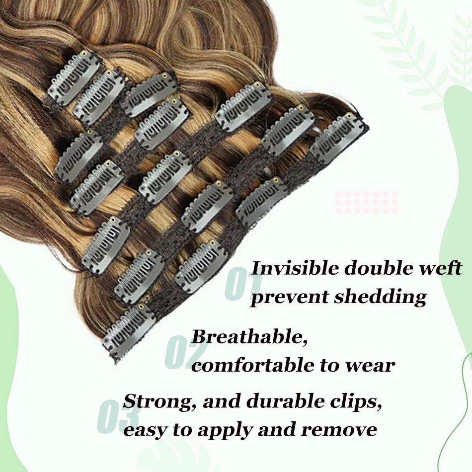 Melodie Highlight Blonde Body Wave Clip In Hair Extension Human Hair 120g/Set Clip In Extension Full Head Clip Hair Extension