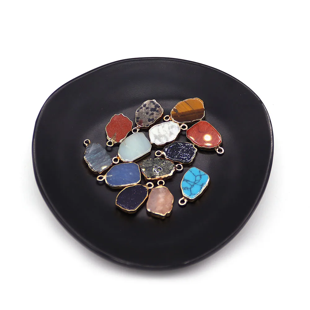 13x21mm Colorful Single Hole Irregular Natural Stone Turquoise Flash Labradorite Pendant 2pcs Fashion Necklace Accessory Supply