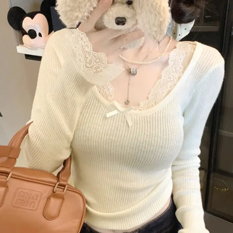 

Осень-зима женская кружевная трикотажная основа irt ort Sve Long Sve топ для чайной церемонии Pure Desire Lazy Sle внутренняя одежда