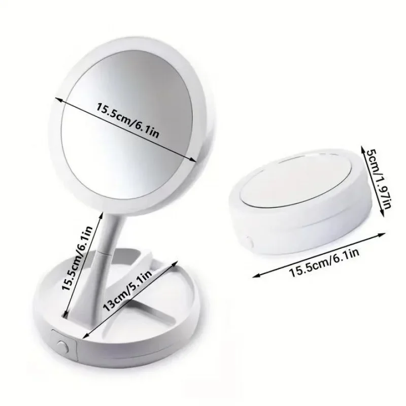 Double-sided folding vanity mirror, double-sided mirror 10 times magnification, household desktop filling light lipstick storage