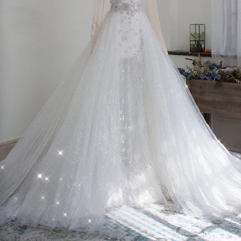 Gonna staccabile di lusso in Tulle glitterato 6 strati da sposa treno rimovibile per abiti soprabito da sposa