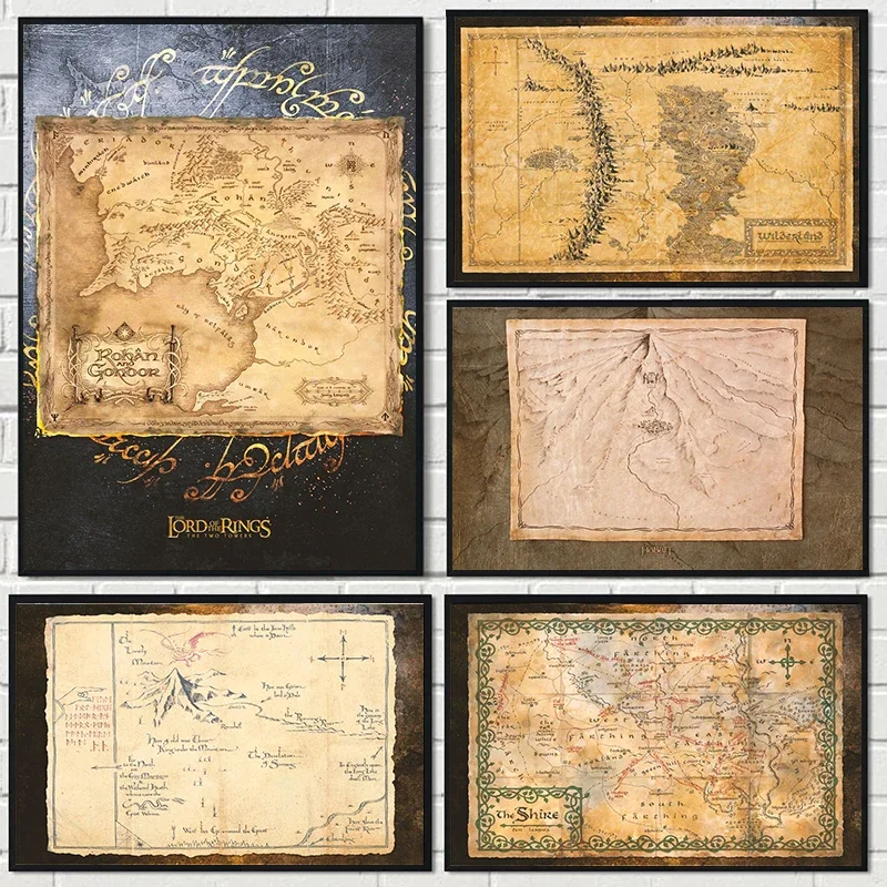 LOTR MiddleEarth خريطة قماش الفن يطبع Shire Mordor Wilderland East Farthing جدار ديكور