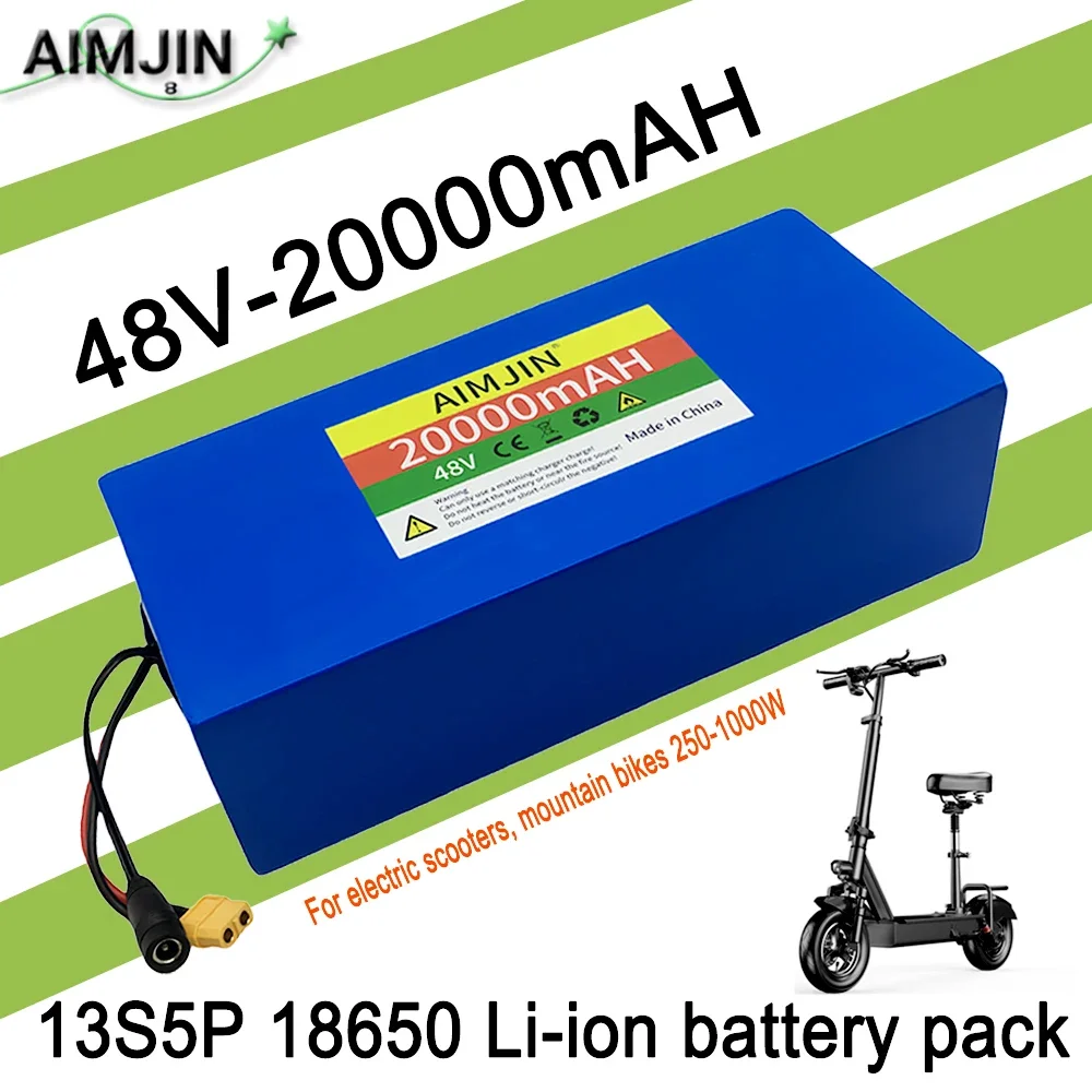 48V 13S5P 18650 20AH Lithium Battery Pack 100Ah Suitable for electric scooters, mountain bikes 250-1000W+charger