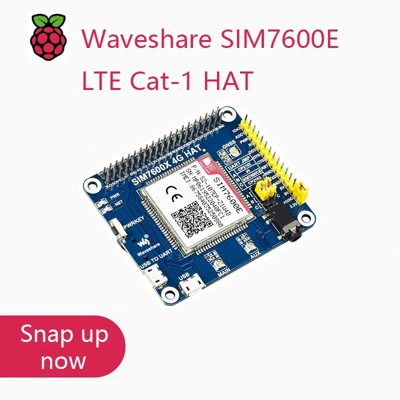 Waveshare SIM7600E LTE Cat-1 HAT for Raspberry Pi, 3G / 2G / GNSS as well, for Southeast Asia, West Asia, Europe, Africa