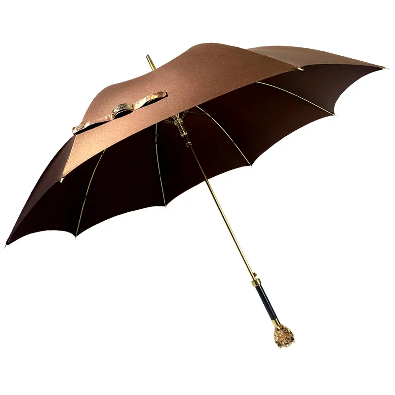 Bijia Golden Lion Head Straight Rod Umbrella British Style Retro Coffee Clear Luxury Trendy Sunshade