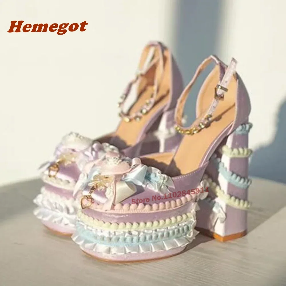 

Сандалии женские на платформе и массивном каблуке, кружевные Атласные босоножки с круглым носком, с плиссированным краем, с пряжкой, пикантные туфли в стиле "Лолита", острый цвет