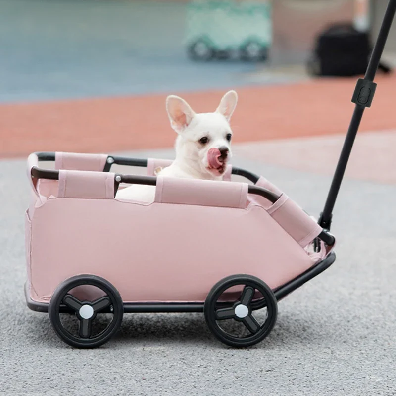 Bunnyhi STC001 Outdoor Pet Carriage Dog Stroller Pull Rod Free Rotation Adjustment 4 Wheels Folding Dog Cart