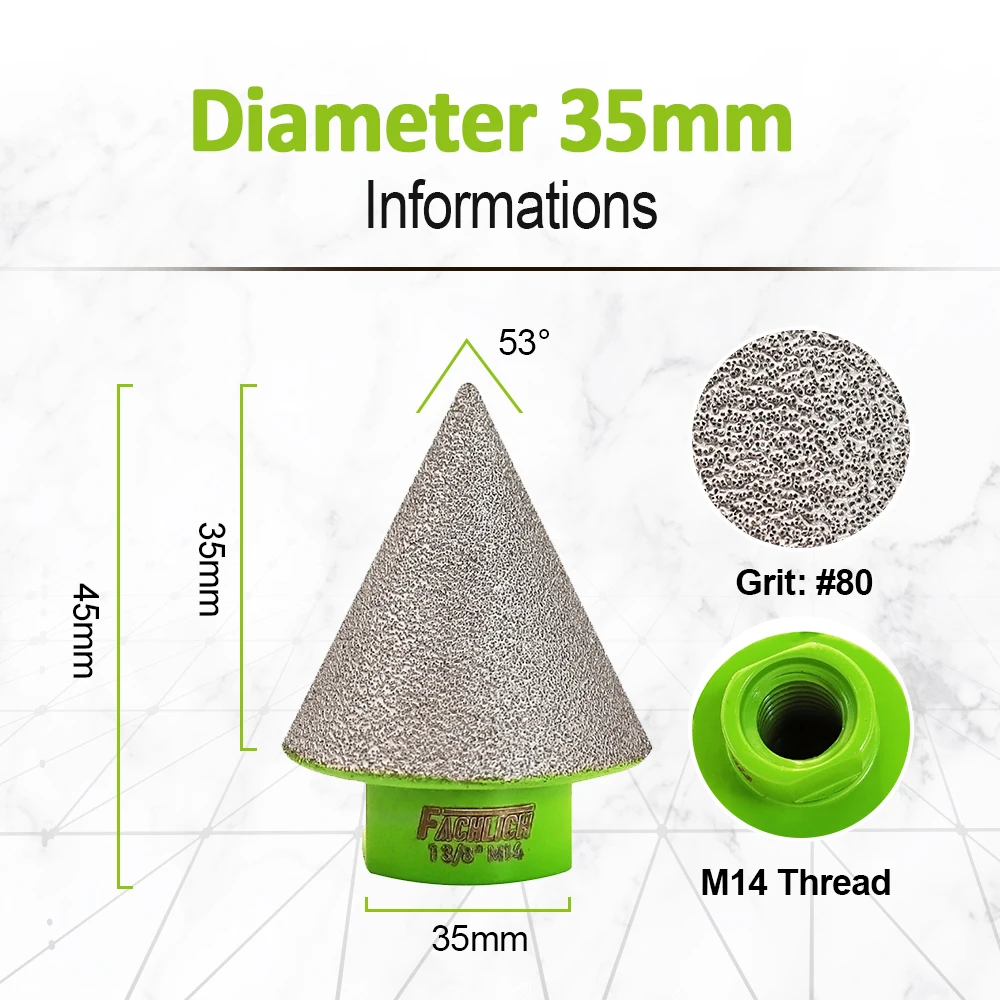 FACHLICH 1pc Dia35mm Diamond Chamfer Bits Milling Tile M14 Thread Marble Ceramic Enlarge Hole Opener Angle Grinder Taper Tools