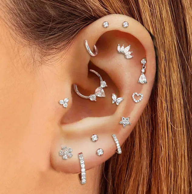 Tragus Daith Piercing Earring for Women 1PC Helix Rook Lobe Heart Star Ear Piercing Cartilage Zirconia Hoop Earring Body Jewelry